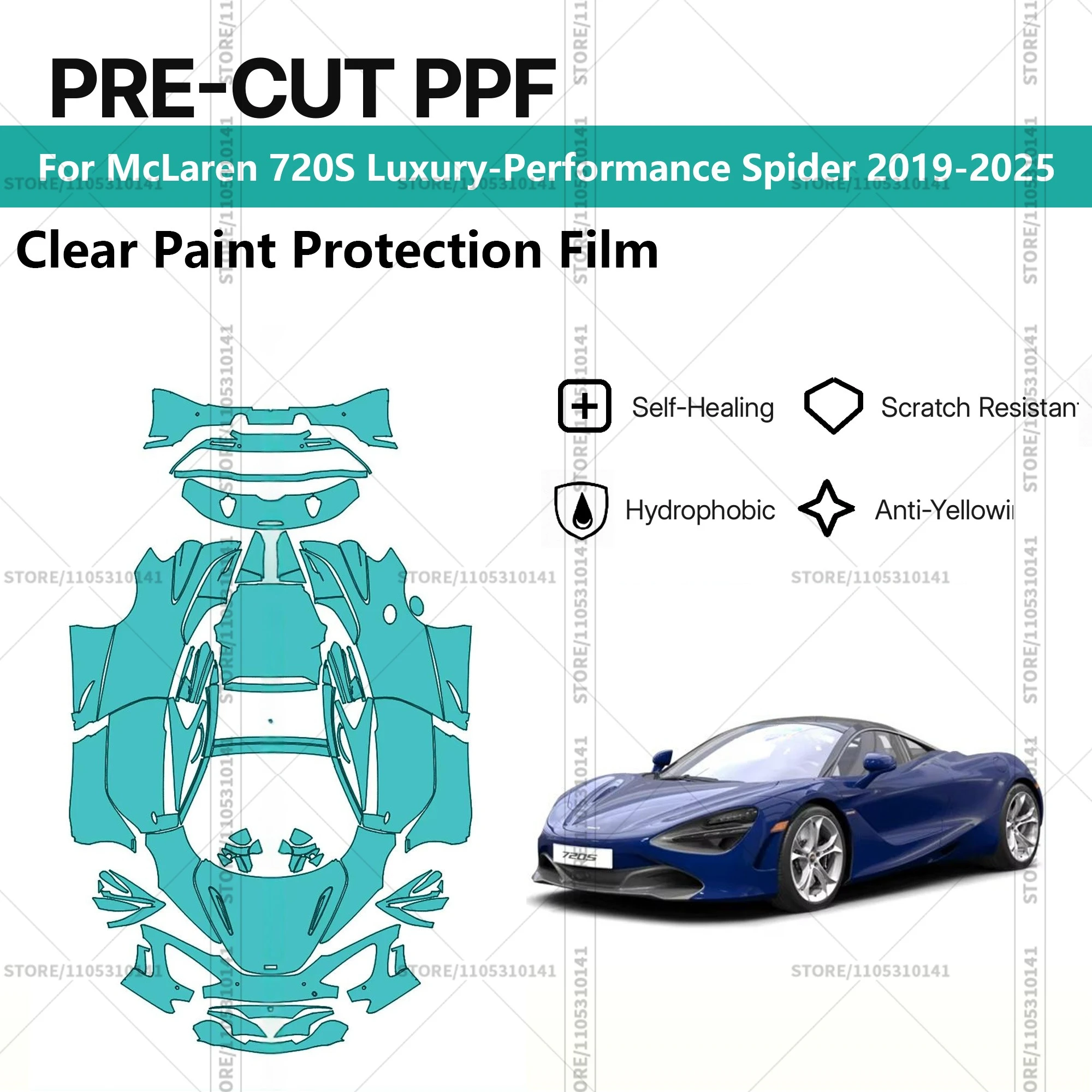 Pre-Cut Paint Protection Film PPF Transparent Car Film Automotive PPF For McLaren 720S Luxury-Performance Spider 2019-2025