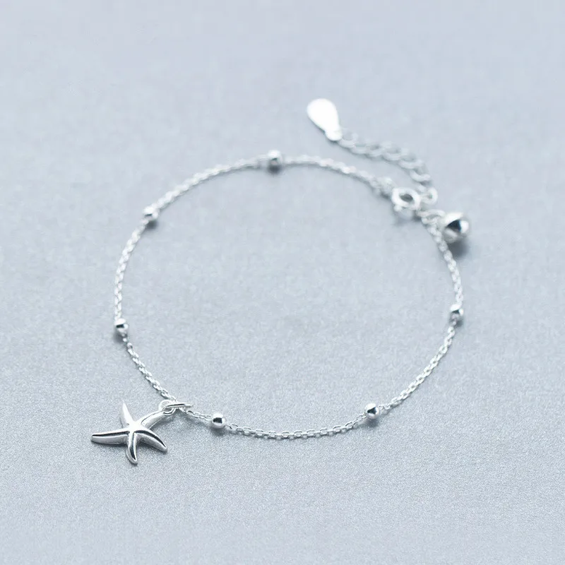 Braccialetto con ciondoli a forma di stella marina con perline rotonde placcate in argento 925 per bracciale e bracciale da donna regalo di gioielli