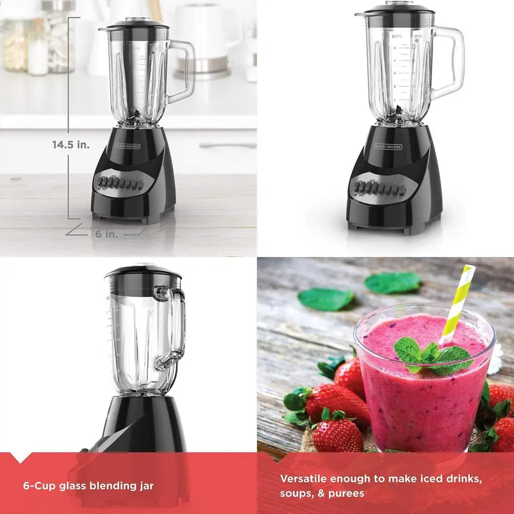 

10-скоростной настольный блендер, стеклянная чаша на 6 чашек, черный цвет