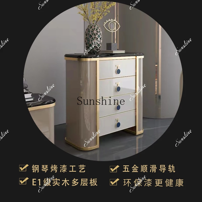 

American light luxury solid wood porch cabinet, living room against the wall, marble storage side cabinet FT