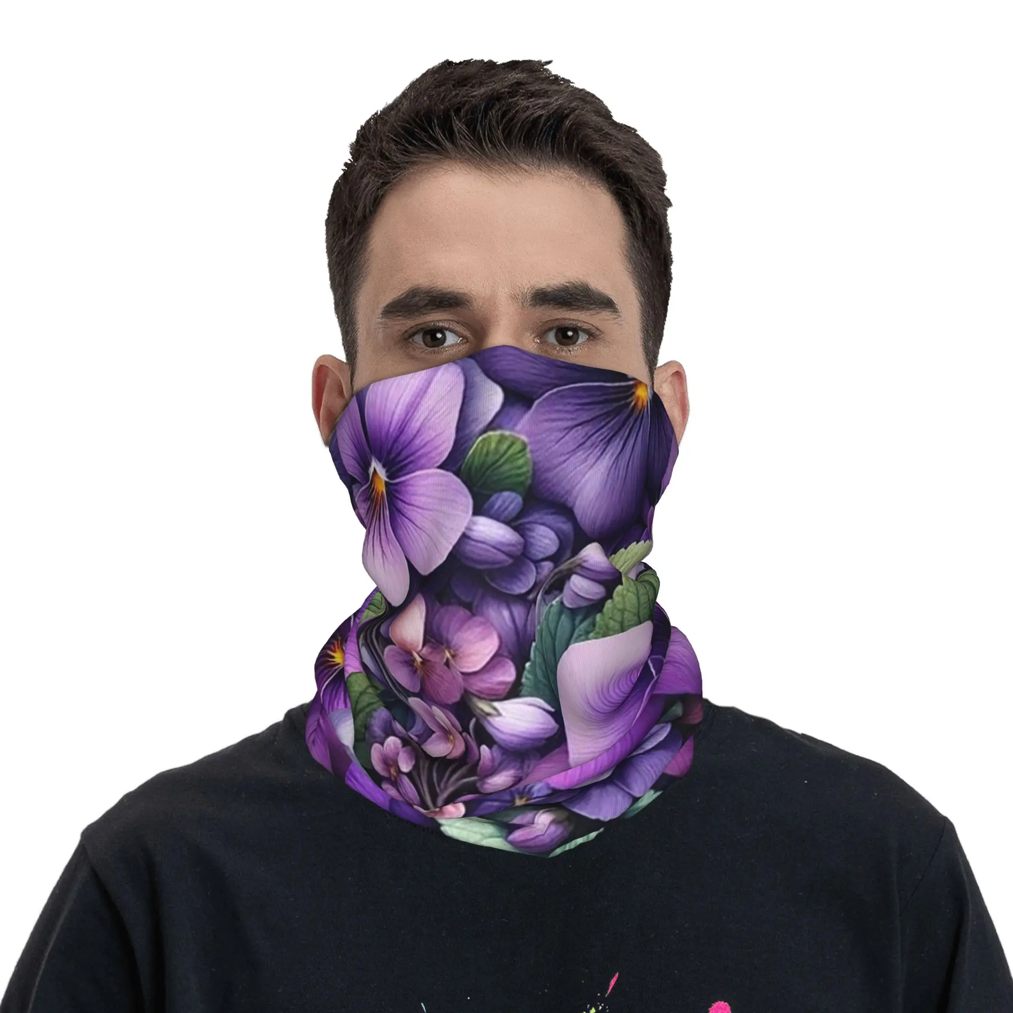Pretty Purple Violets Bandana Neck Gaiter Printed Wrap Scarf Cycling Scarf Running Unisex Adult Winter