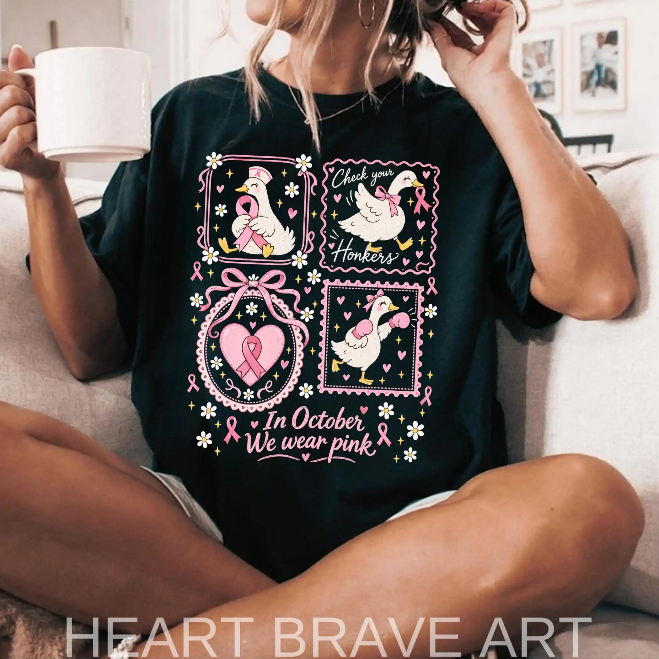 In October We Wear Pink T-shirt, Cute Goose Breast Cancer Support Shirt, Breast Cancer Fighter Gift, Hope Support Tee