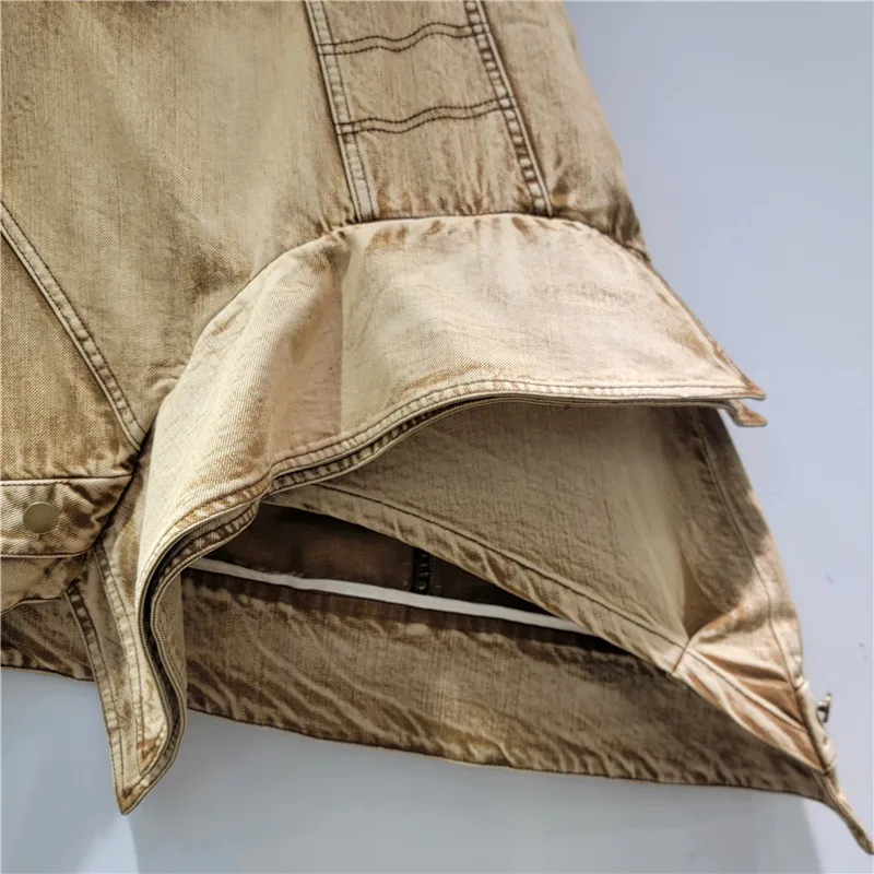 Spice Girl Irregular Denim Shorts Women's 2025 Summer Clothes New Personalized Retro Light Coffee Color A-shaped Hip Skirt