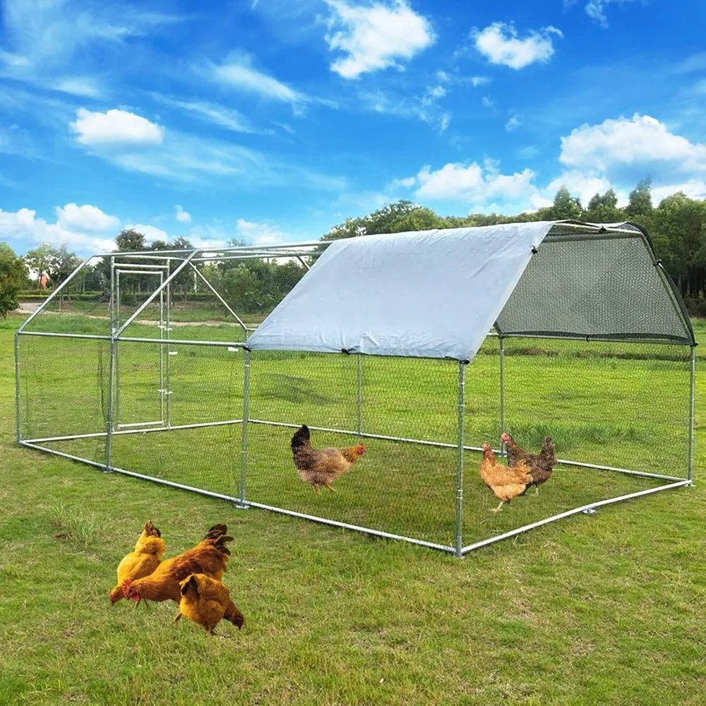 

18.5’x9.2’x6.5 Metal Chicken Coop, Walk-in Chicken Run, Hen Pen Cage, Cages with Waterproof Anti-Ultraviolet, Poultry Chicken