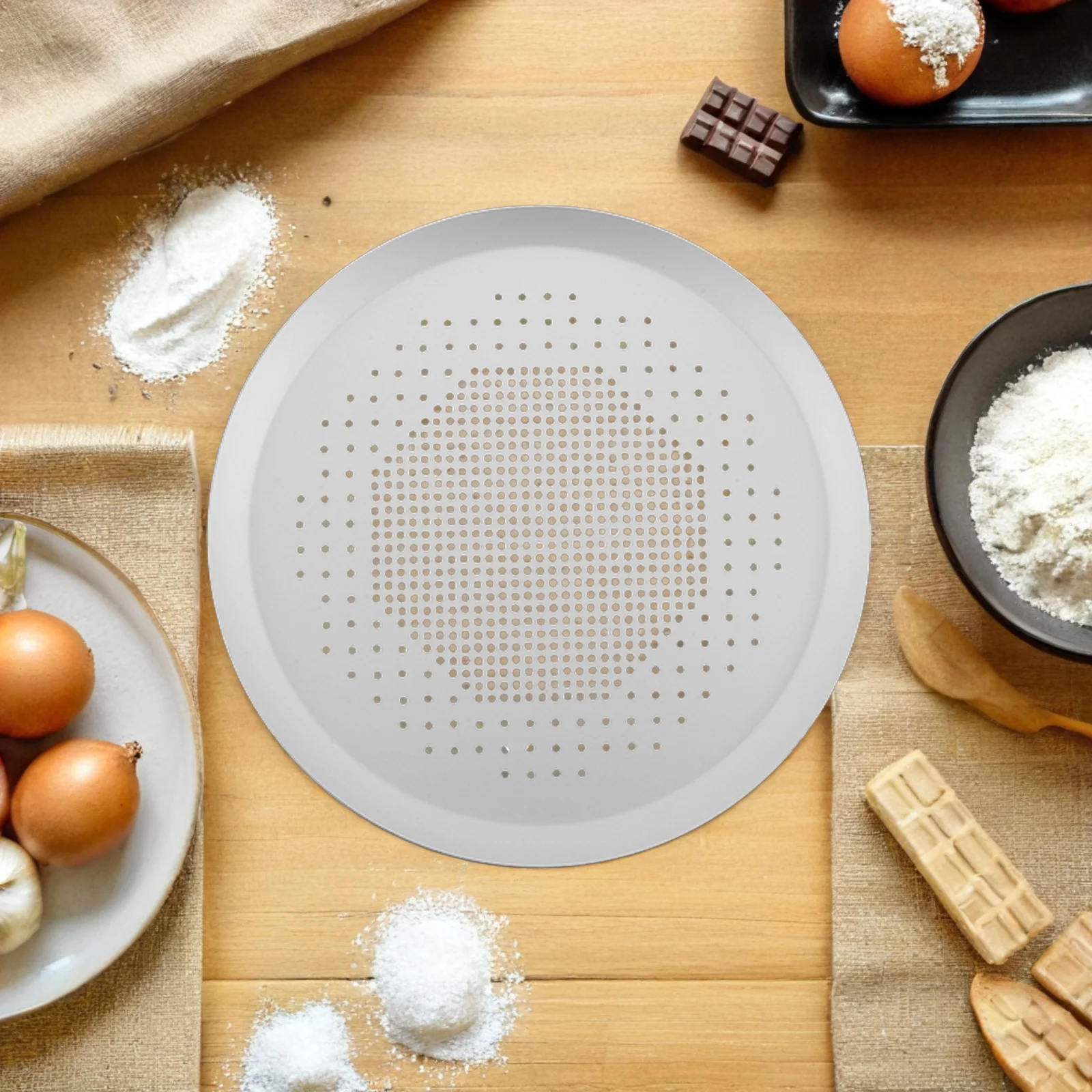 

11 Inch Pizza Pan: Reusable Nonstick Perforated Aluminum Baking Tray For Crispy Crusts Roasted Vegetables Bread Kitchen