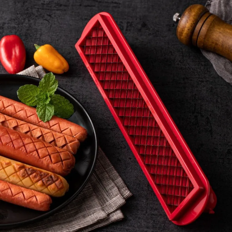 1PC Edelstahl Multifunktionale Hot Dog Slicer, Wurst Schneiden Maschine, Präzision Mesh Küche Werkzeug Hot Dog Schneider YUZI