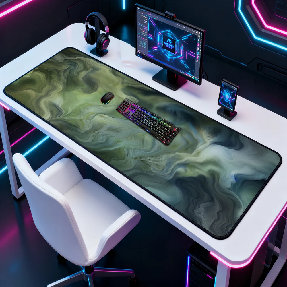 Liquid Swirl Desk Mat Gaming Mat Large Abstract Mousepad Teal Full Mousemat Green 140x60 Desktop Mat Room Decor