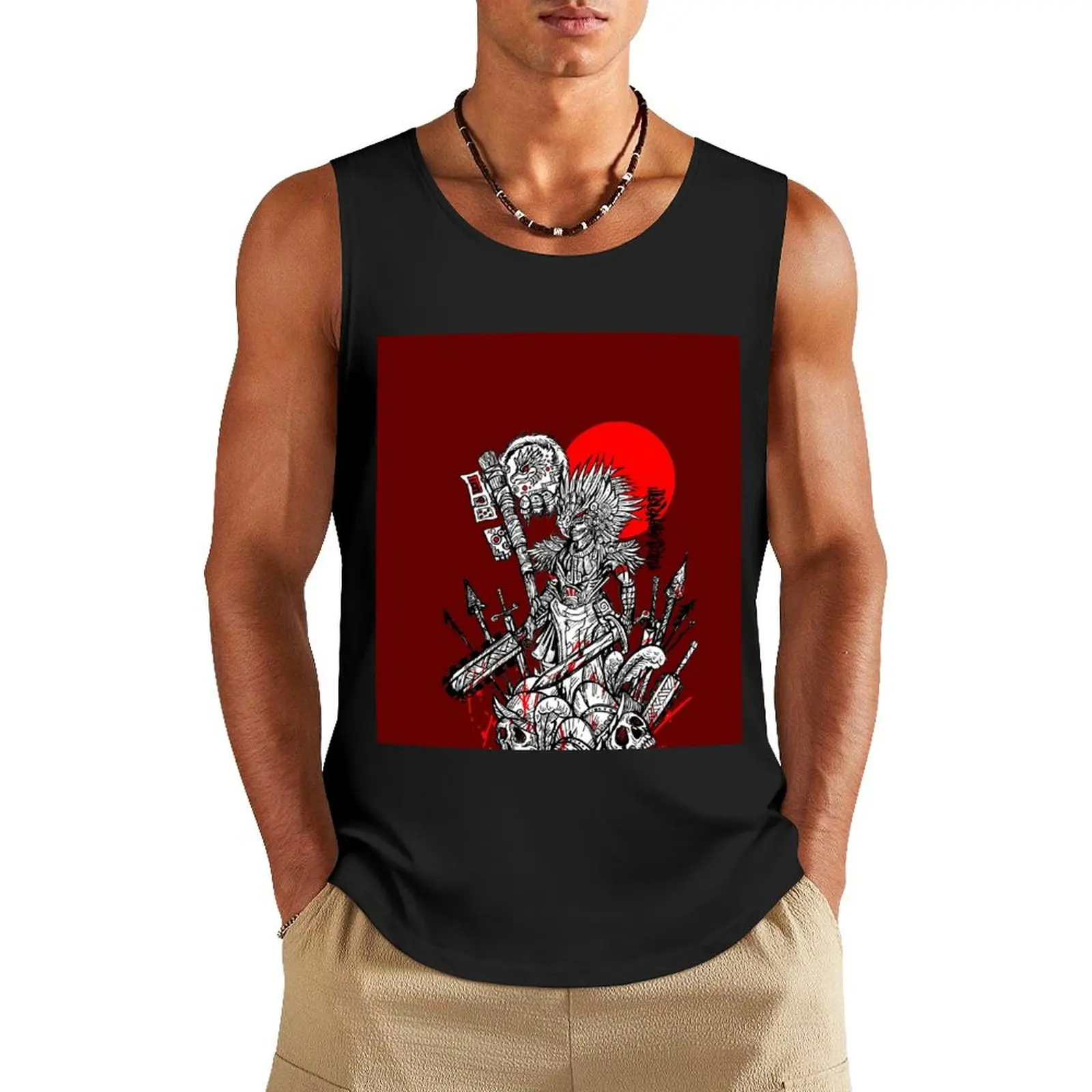 

Mexican warrior eagle sun Tank Top gym clothes man anime top T-shirt men