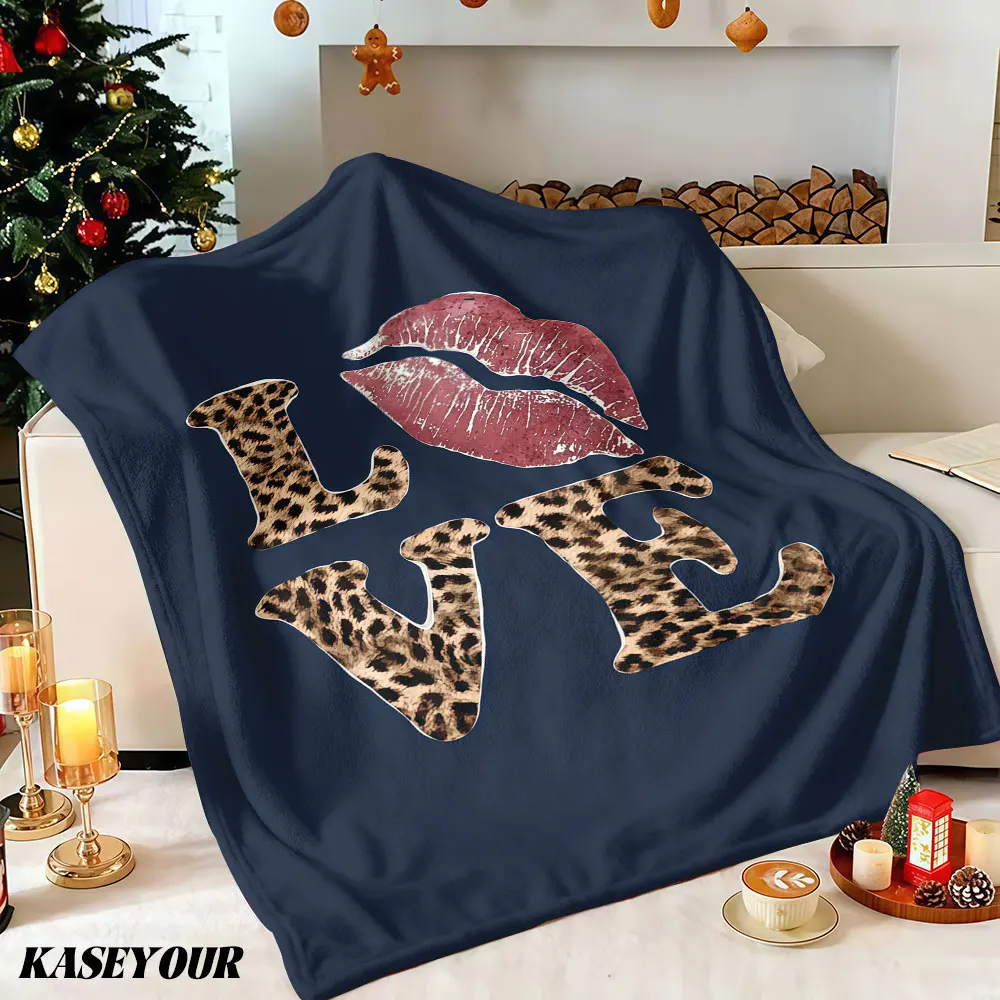 Leopard LOVE Red Lips Winter Summer Flannel Blanket Throw Fleece Soft Fuzzy Plush Cozy Fleece Blankets for Sofa Ideal Gifts