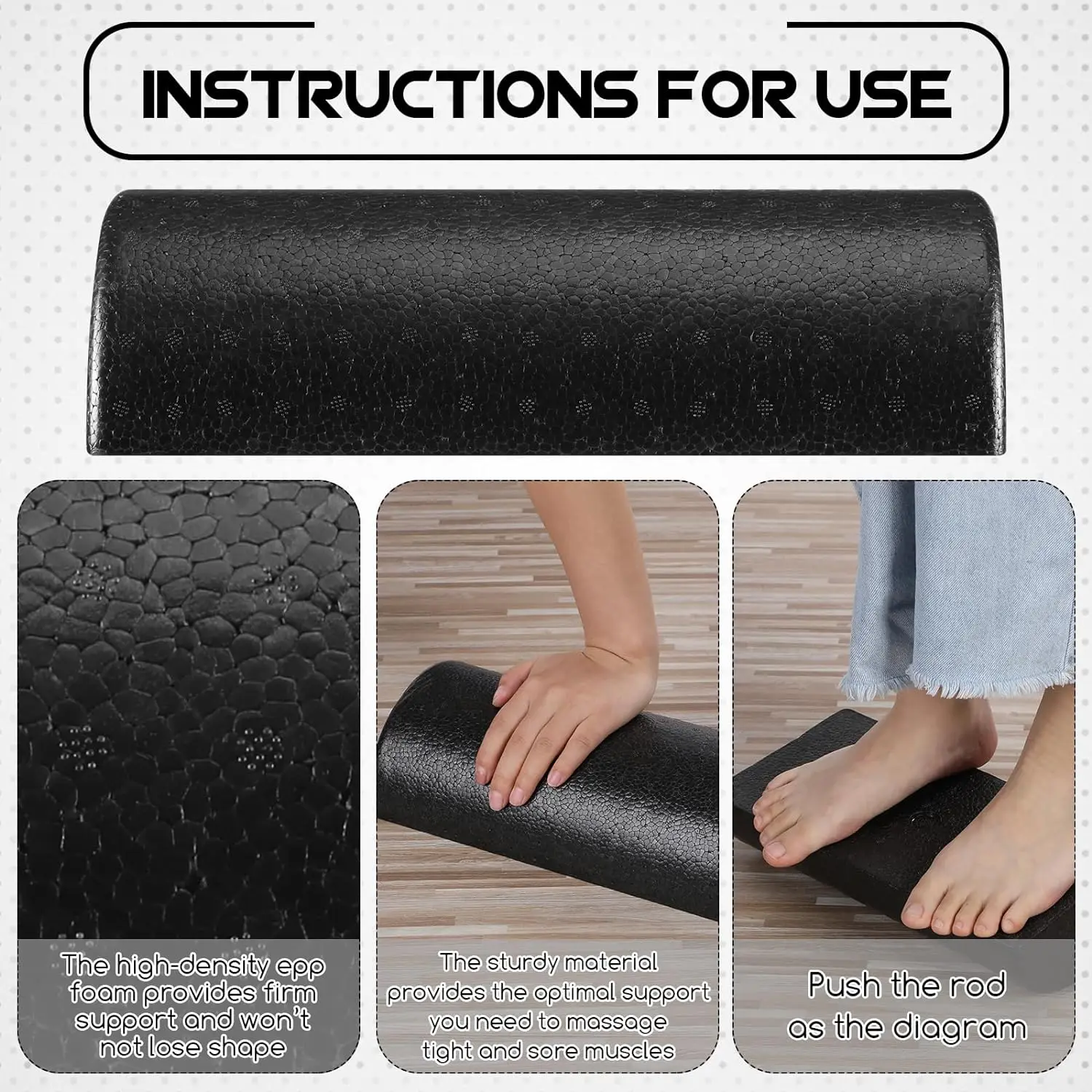 30/45cm High Density Half-Round Foam Roller EPP Yoga Column Massage Roller Yoga Pilates Tools for Balance Training Back Relax