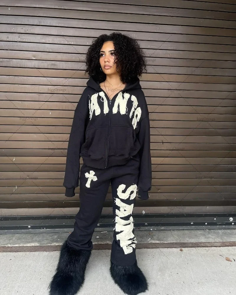 European and American High Street Cross Embroidered Straight Wide Leg Pants Retro Colorful Sportspants Gothic Dark Men Trousers