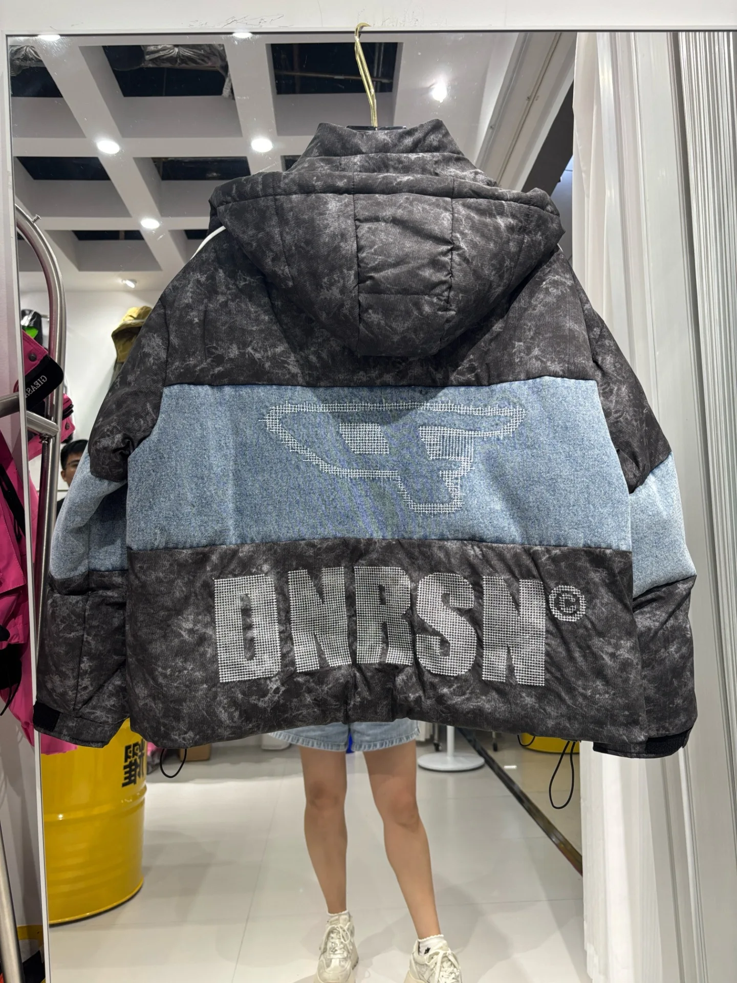 الشتاء الدنيم المرقعة انفصال مقنعين أسفل سترة الإناث التعادل صبغ سستة مبطن الستر النساء الأبيض بطة أسفل باركر أبلى