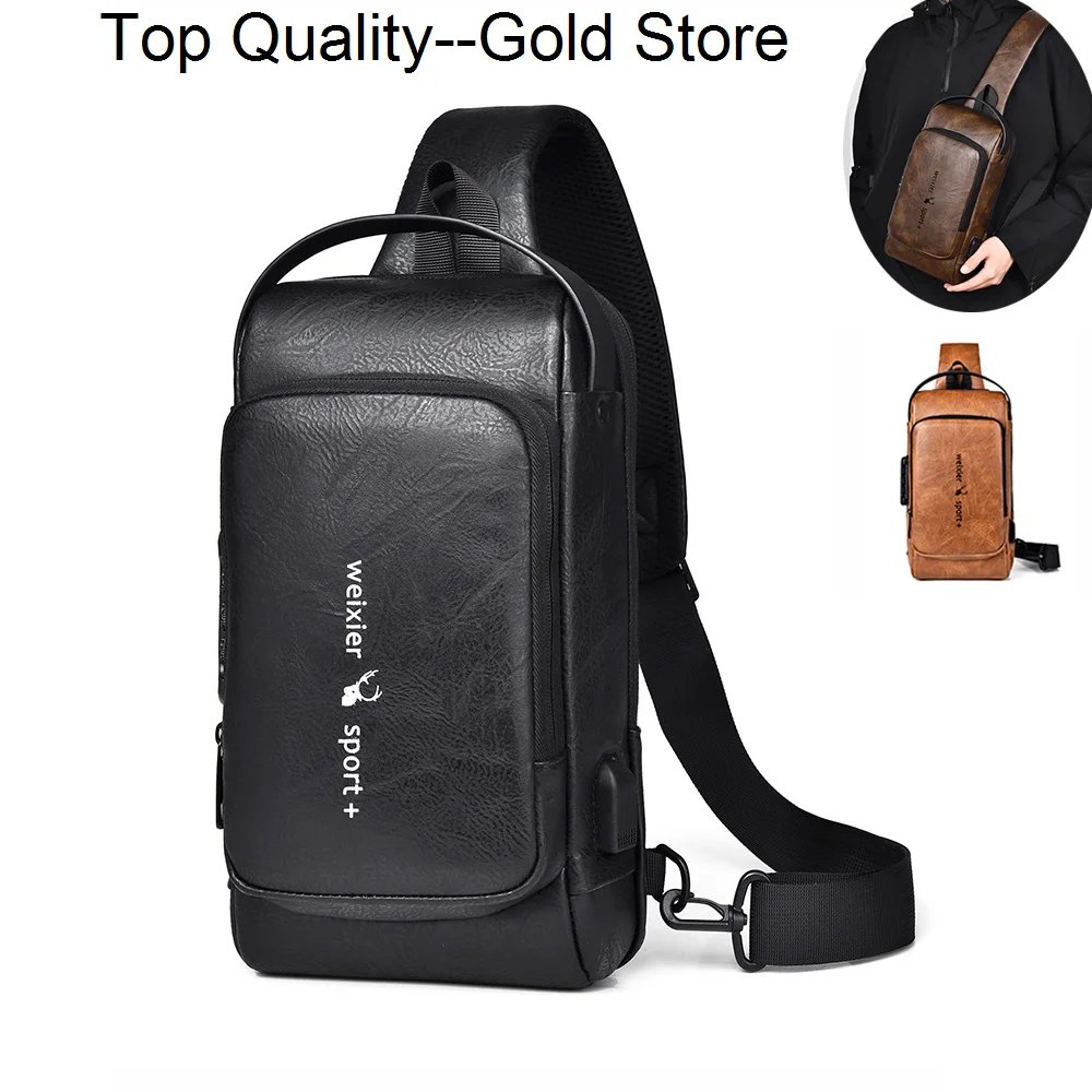 

Men Cross body Shoulder Chest Bag Sling Backpack for Motorcycle Rider USB Charge Port Anti-theft Travel Male Side Messenger