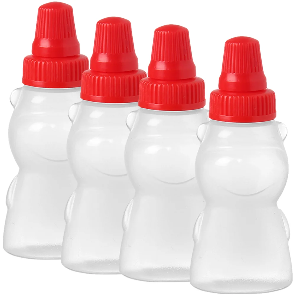 4 Pcs Mini Salad Dressing Bottles Bear Sauce Ketchup and Mustard Carry Squeeze for Sauces Containers Hot