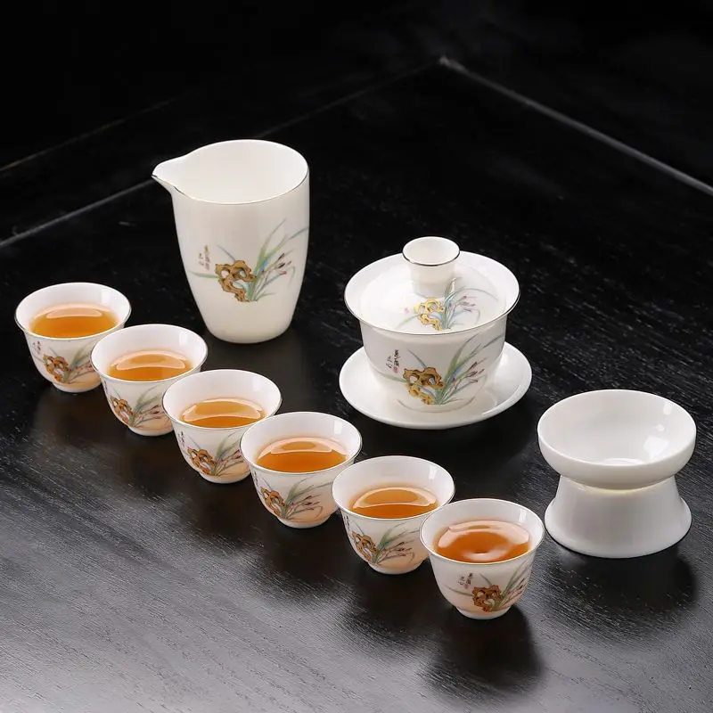 Jade Porcelain Kung Fu Teaware Set, Teapot Teacups, Living Room, Office Drinkware, High Quality Cup and Pot, Gift, 10 Pcs