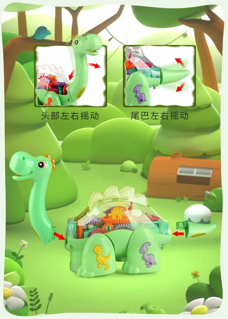 لعبة الديناصور الكهربائية العالمية ضوء الموسيقى شفافة والعتاد Brachiosaurus محاكاة ديناصور الصبي لعبة أطفال