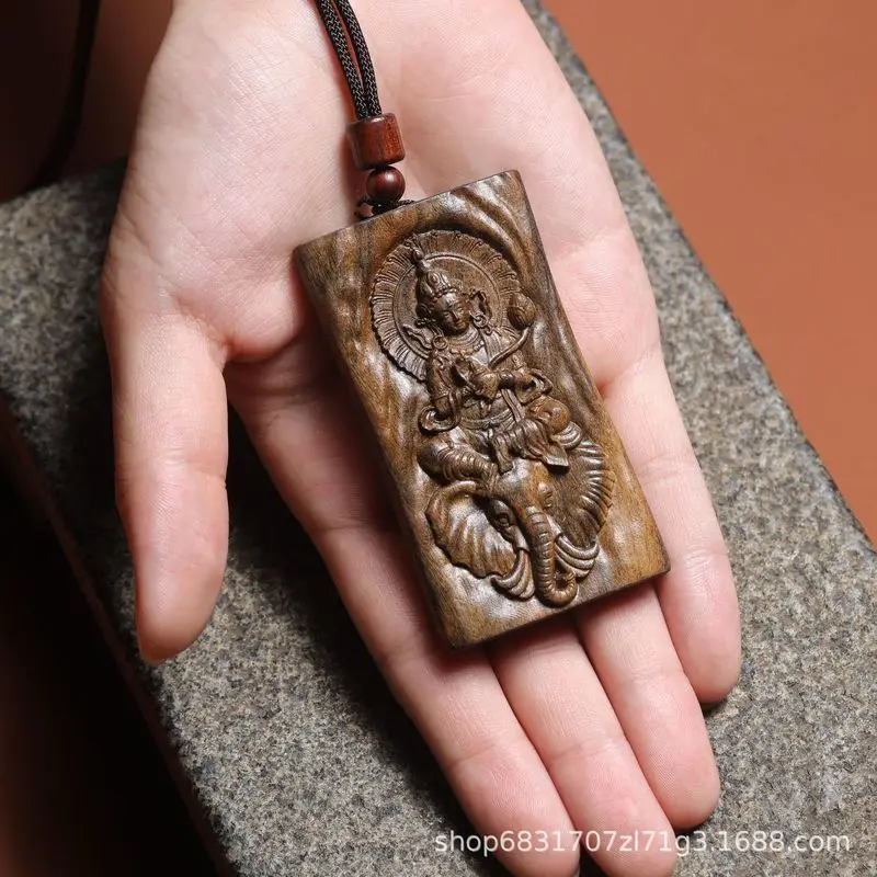 Direct sale of agarwood and camphor wood Puxian pendant, wooden carved peace , Buddhist amulet hanging ornament