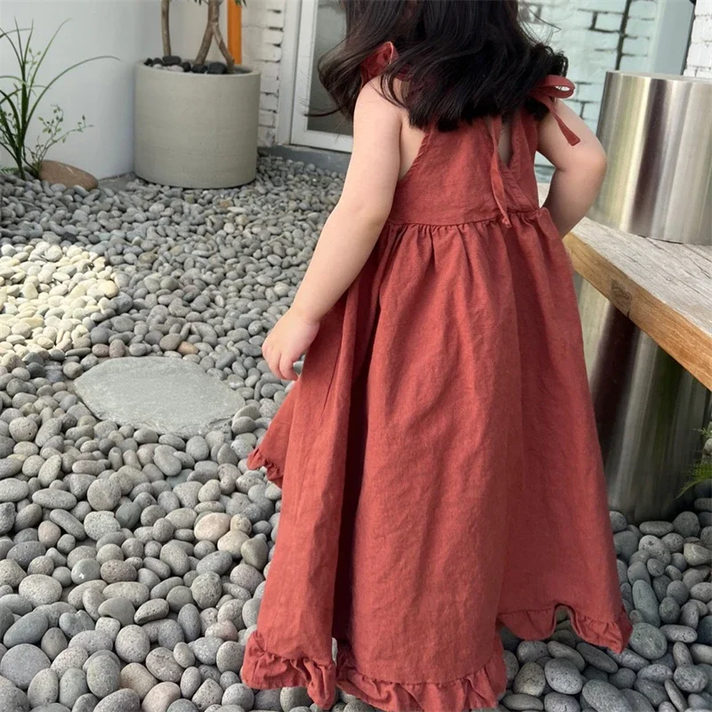 Korean Style New Summer Clothes for Baby Girl Dress Back V-neck Sleeveless Princess Dress Loose doll skirt Kids Clothes E1158