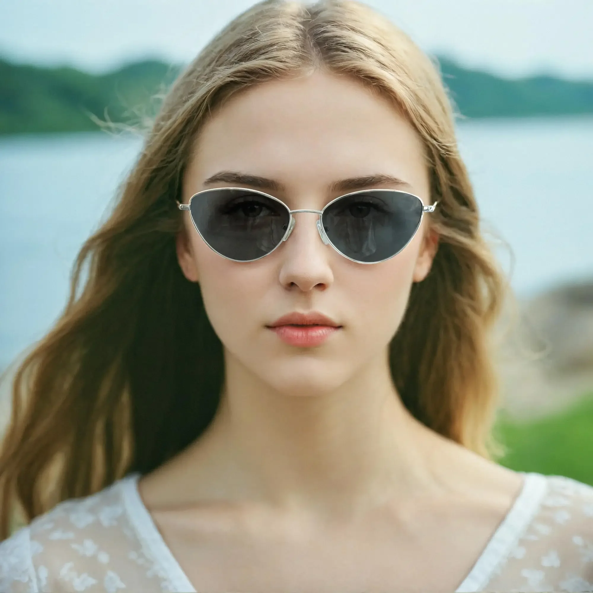 BLUEMOKY Women Fashion Sunglasses Polarized UV400 Protection Spring Summer Metal Cat Eye for Vacation Party Lightweight