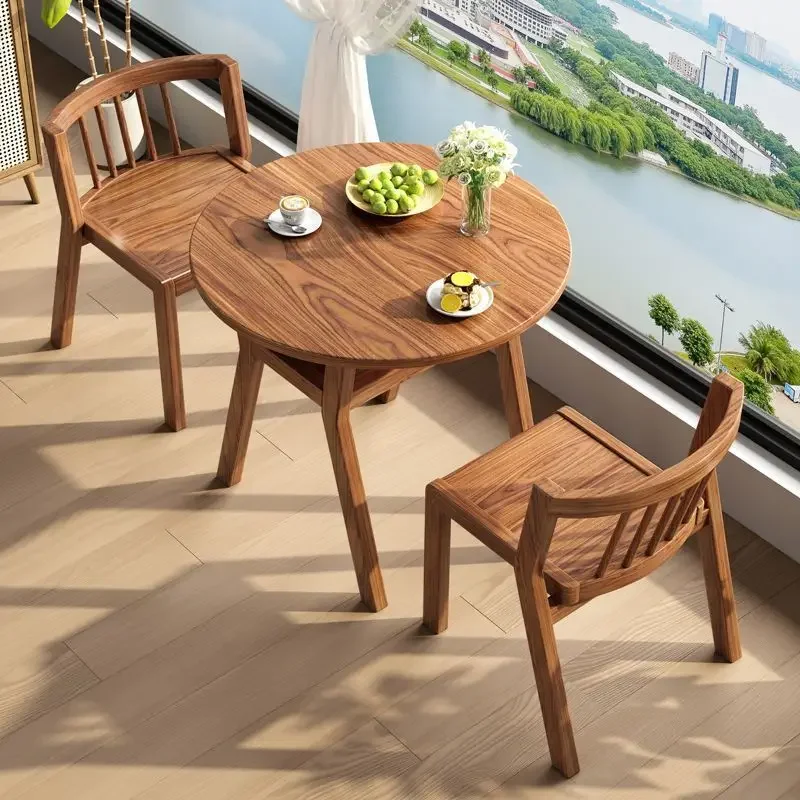 New balcony casual table and chair combination small tea table set tea tab le one ta ble two chairs solid wood round small tea