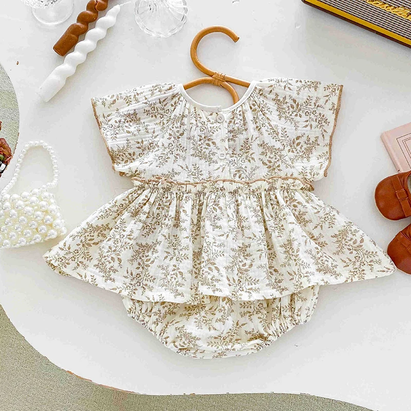 Summer Muslin Baby Romper Korean Flying Sleeve Jumpsuit New Floral Newborn Clothes Toddler Infant One-Pieces Onesies Kids Outfit