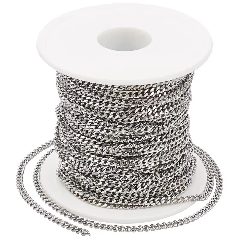 

20m/roll Faceted 304 Stainless Steel Link Curb Chains Twisted Chain for Jewelry Making DIY Bracelet Necklace
