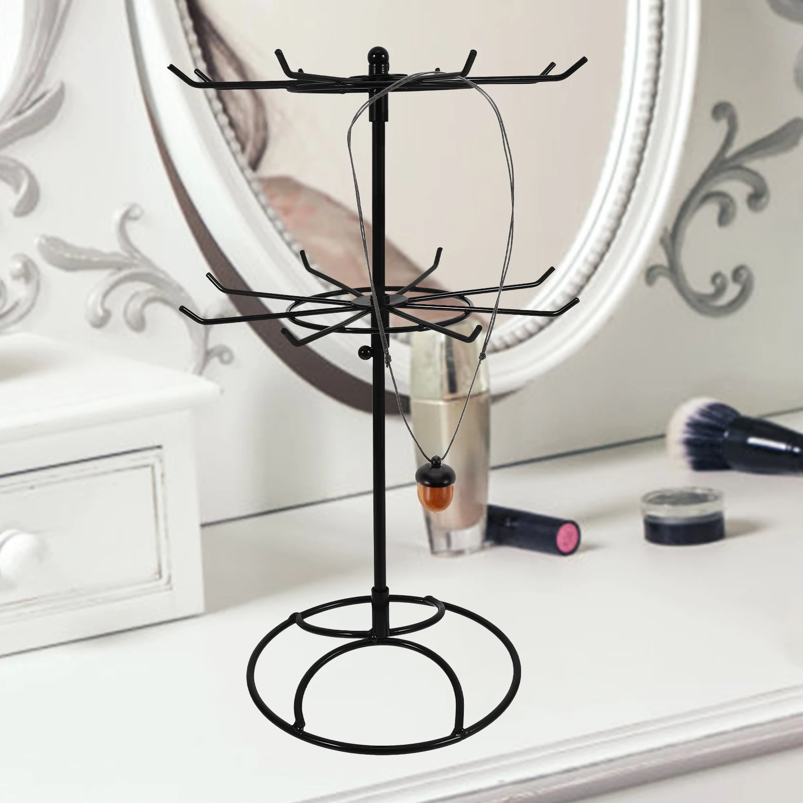 

2 Tier Rotating Jewelry Display Stand Organizer Rack For Necklaces Bracelets Lipsticks 360 Degree Metal Retail Holder Stainless