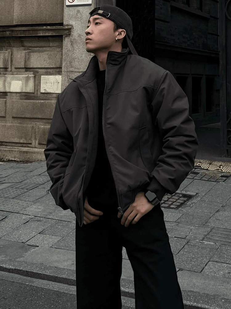 

Thiened ort American Tee-Proof Jaet Men's Autumn Winter Flight Cotton Coat Stand Collar Button up Outerwear