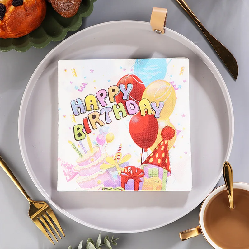 20pcs 33 * 33cm 2Ply Happy Birthday Balloon Napkins Table Atmosphere Decoration DIY Decoupage Paper