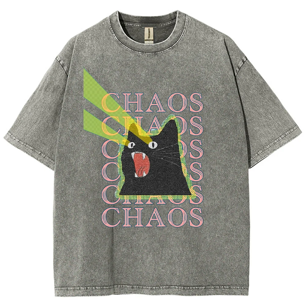 남녀공용 빈티지 워싱 티셔츠, 혼돈을 주제로 한 검은  - Acid Wash Vintage Graphic T Shirt 리뷰 및 가격