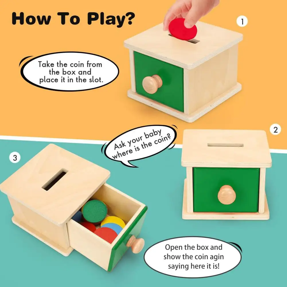 Toddlers Drawer Box Toy Drawer Box Toy Educational Toy for Toddlers Wooden Drawer Box with Colorful Balls Coins Fine for Boys