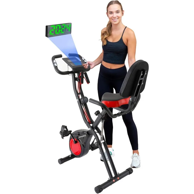 3-IN-1 Exercise Bike with Luminous Digits Display | Folding Stationary Bikes for Home Seniors - Wider Seat