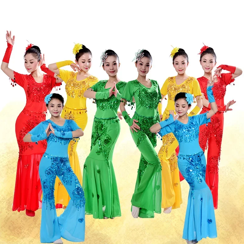 

2024 New adult Dai dance dress peacock dance dress Hulusi performance dress ethnic performance fishtail skirt S-4XL Size