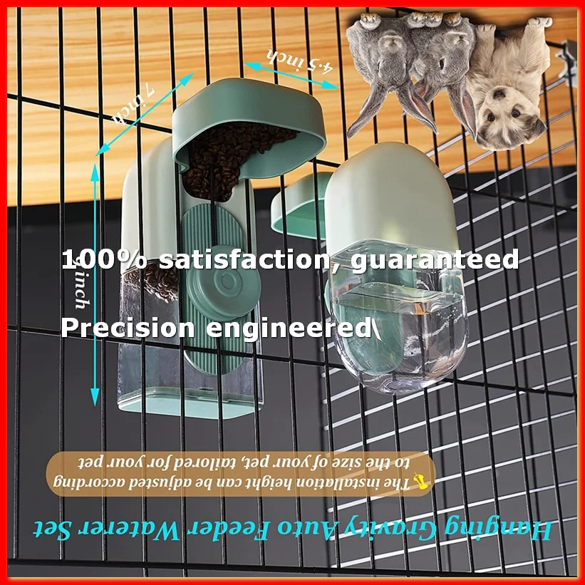Hanging Automatic Pet Food Water Dispenser, Auto Pet Feeder and Waterer Set, Cage Food Bowl Dog Feeding Station-A55K