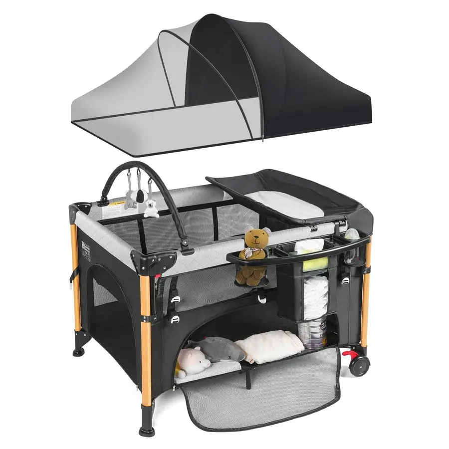 

Люлька 5 в 1, упаковка и игровая, детская кроватка, регулируемая рядом с спальным сигналом, усилитель в одну секунду, настройка одной руки, портативный игровой дождь, складной манеж f