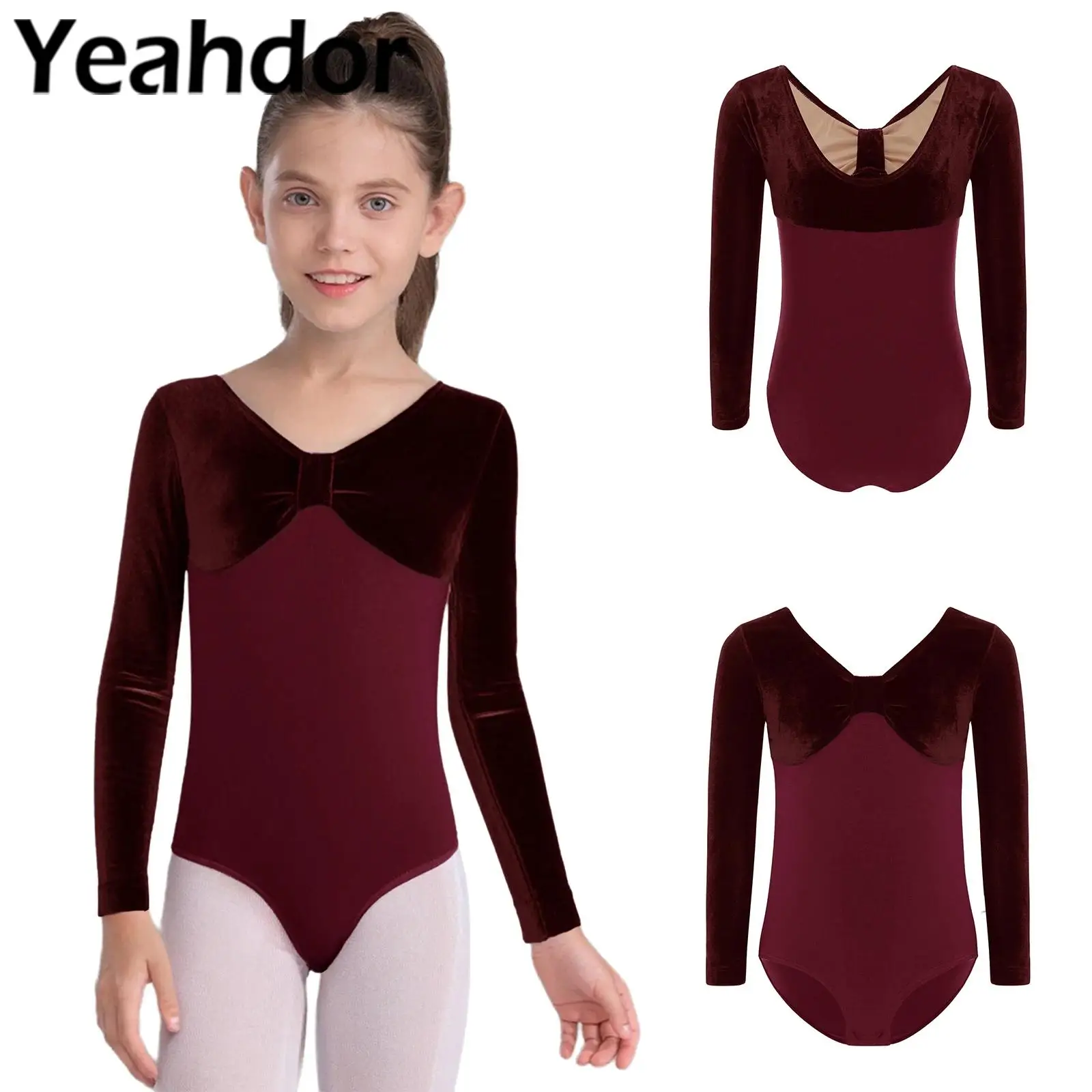 

Детский костюм для балета и гимнастики для девочек, с V-образным вырезом, длинными рукавами, застежкой на кнопках, боди для йоги, латиноамериканских танцев, танго