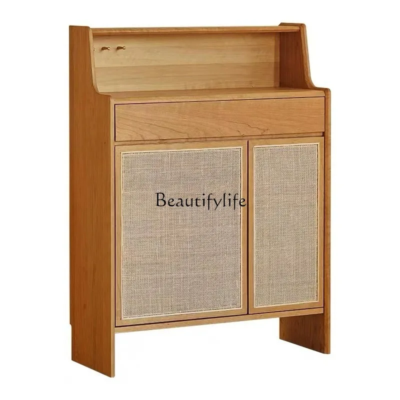 

Japanese rattan shoe cabinet household door solid wood porch small apartment large capacity breathable locker