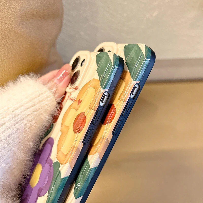 IPhone用ケース,耐衝撃性シリコンケース,紫,黄色,赤の花,かわいい,耐衝撃性,耐衝撃性