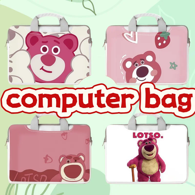 

Disney Strawberry Bear Stitch Laptop Bag 12 14 15 16 Inch Cartoon Bag Computer Handbag Suitable for Macbook/HP/Acer Student Gift