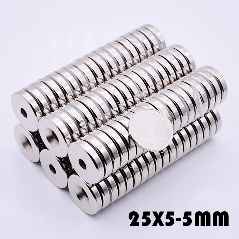 

2Pcs 25x5 mm Hole 5mm Neodymium Magnets Countersunk Ring Magnet N35 Super Strong Round Neodymium Rare Earth Imanes 25x5-5 mm