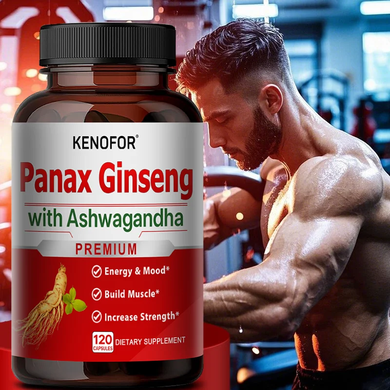

7-in-1 Ginseng & Ashwagandha Complex Capsules, Natural Stress & Mood Support, Boost Energy, Focus & Body Endurance, Vegan