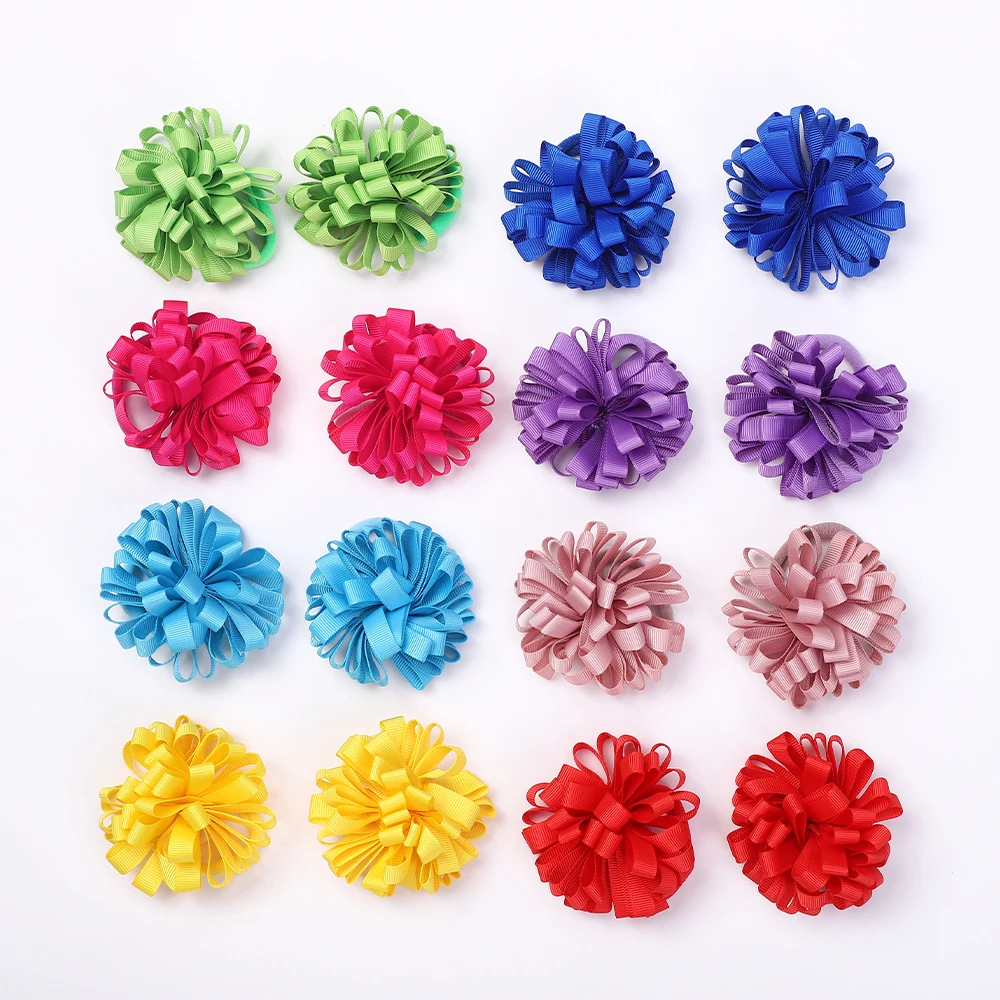 10 Stück zufällige Farbe Band Blume Haarband für Mädchen Pferdeschwanz Kopf Seil elastische bestickte Kugel Stirnband Frisur