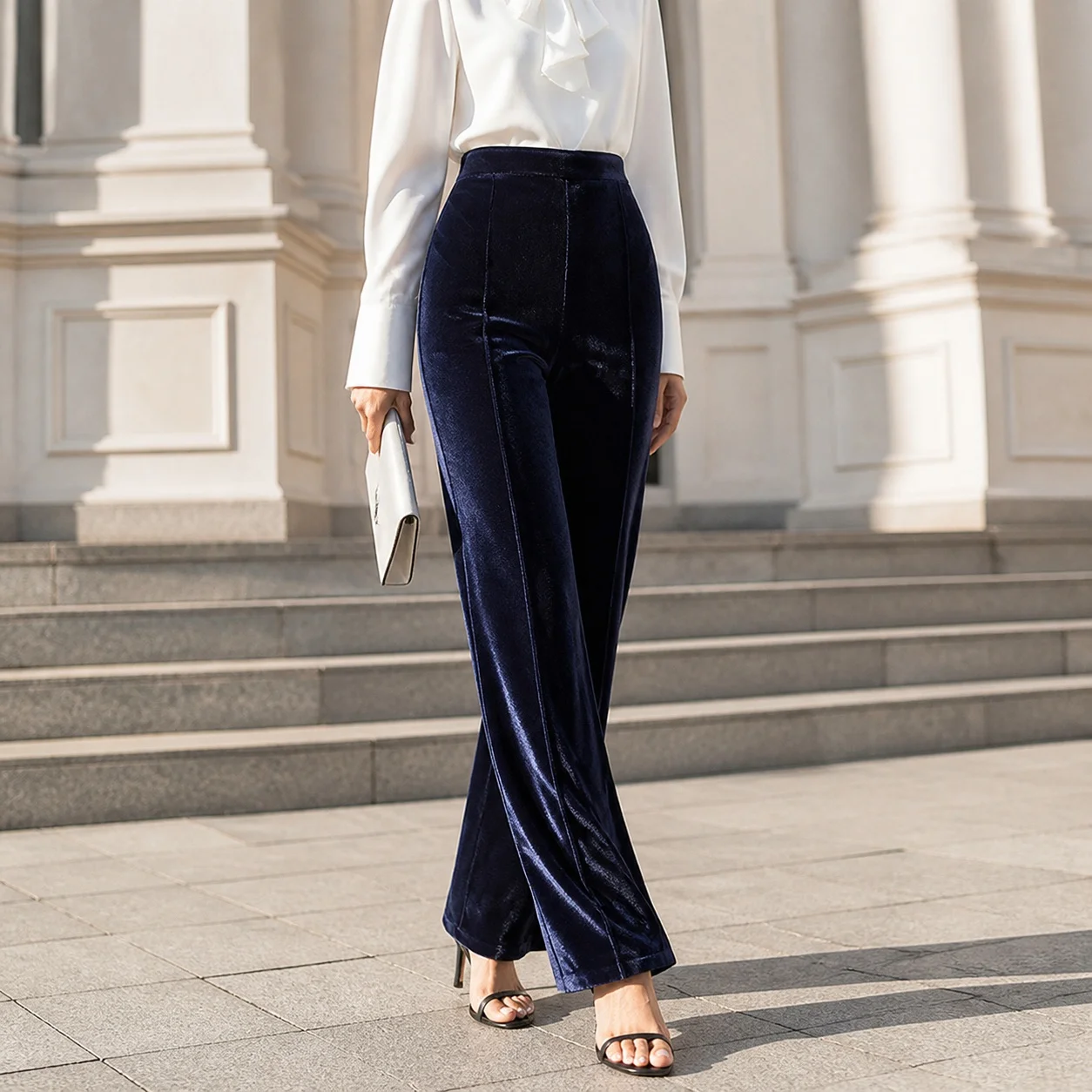 Women's High Waist Velvet Patchwork Long Pants with Zipper  Women Clothing Female Clothing Women's And Woman Clothes Pants