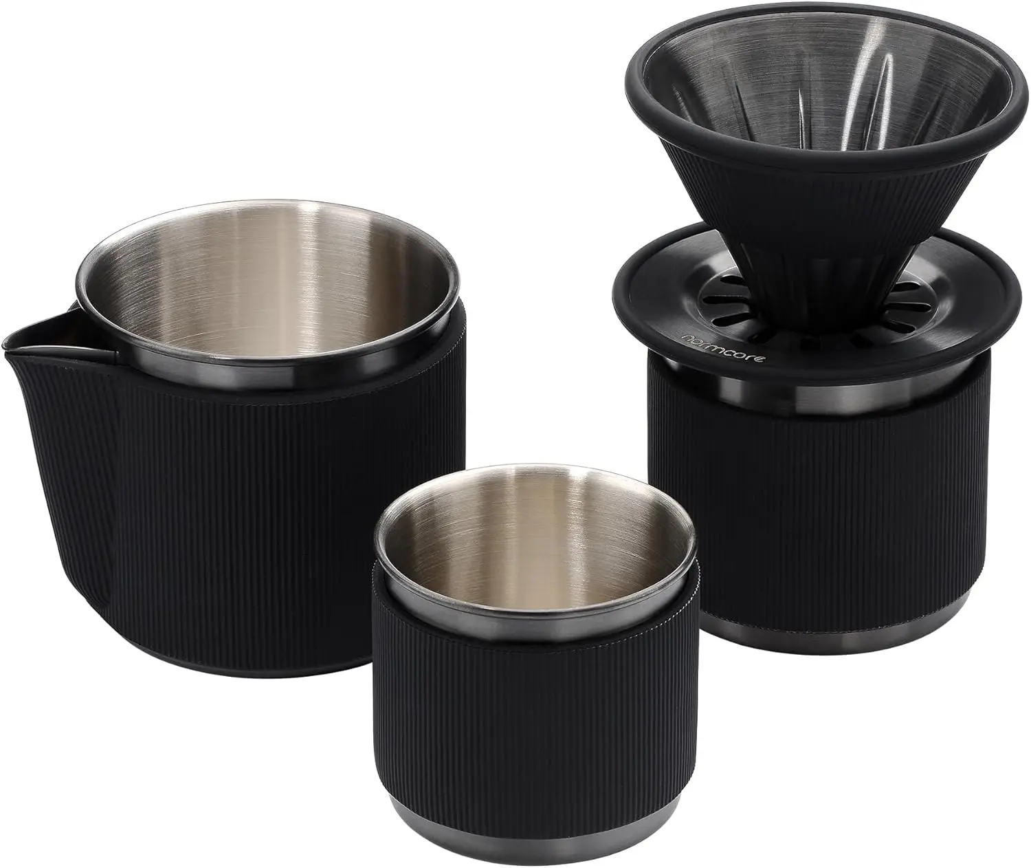 

Portable Pour Over Coffee Set with 2 Brew Modes, Stainless Steel Travel Dripper & Mugs, Compact for Camping