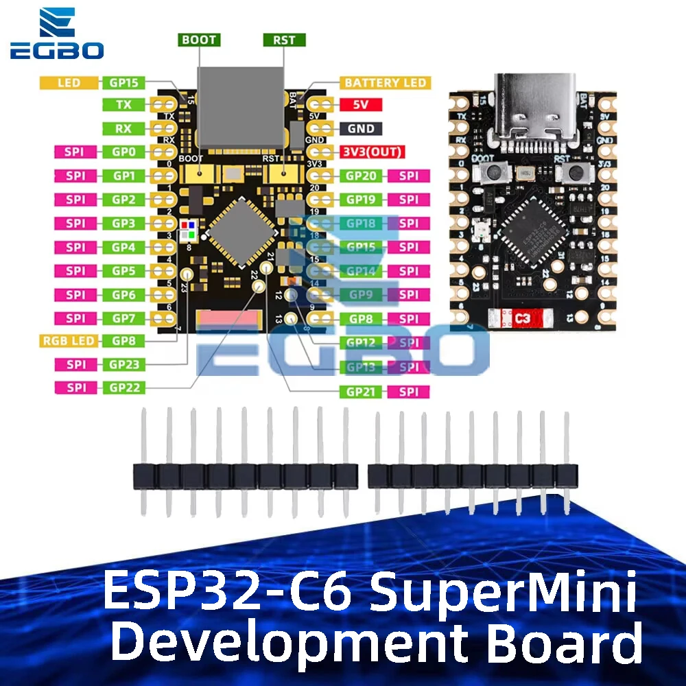 egbo ESP32-C6 لوحة تطوير SuperMini متحكم صغير برمجة التعلم وحدة التحكم الأساسية
