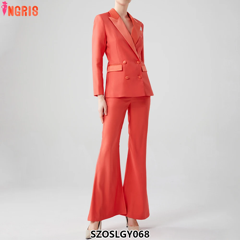 

Formal ladies suits trouser suits two piece spring and autumn solid color knitted long sleeve latest dress designs-SZOSLGY068