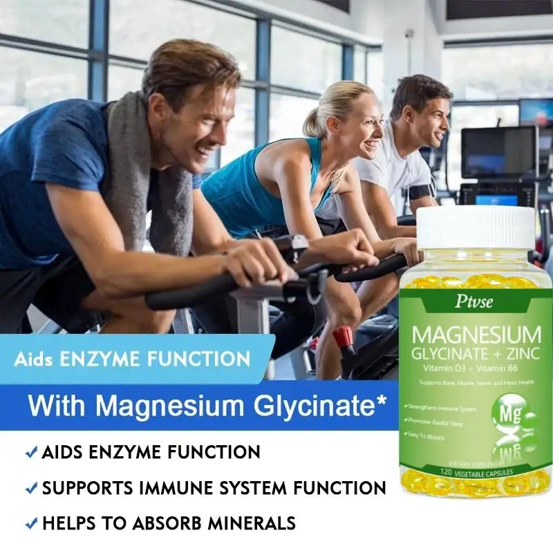 Magnesium Glycinate 500mg kapsul penyerapan tinggi dengan seng, Vitamin D3 B6 dukungan Dietery suplemen stres & kecemasan bantuan
