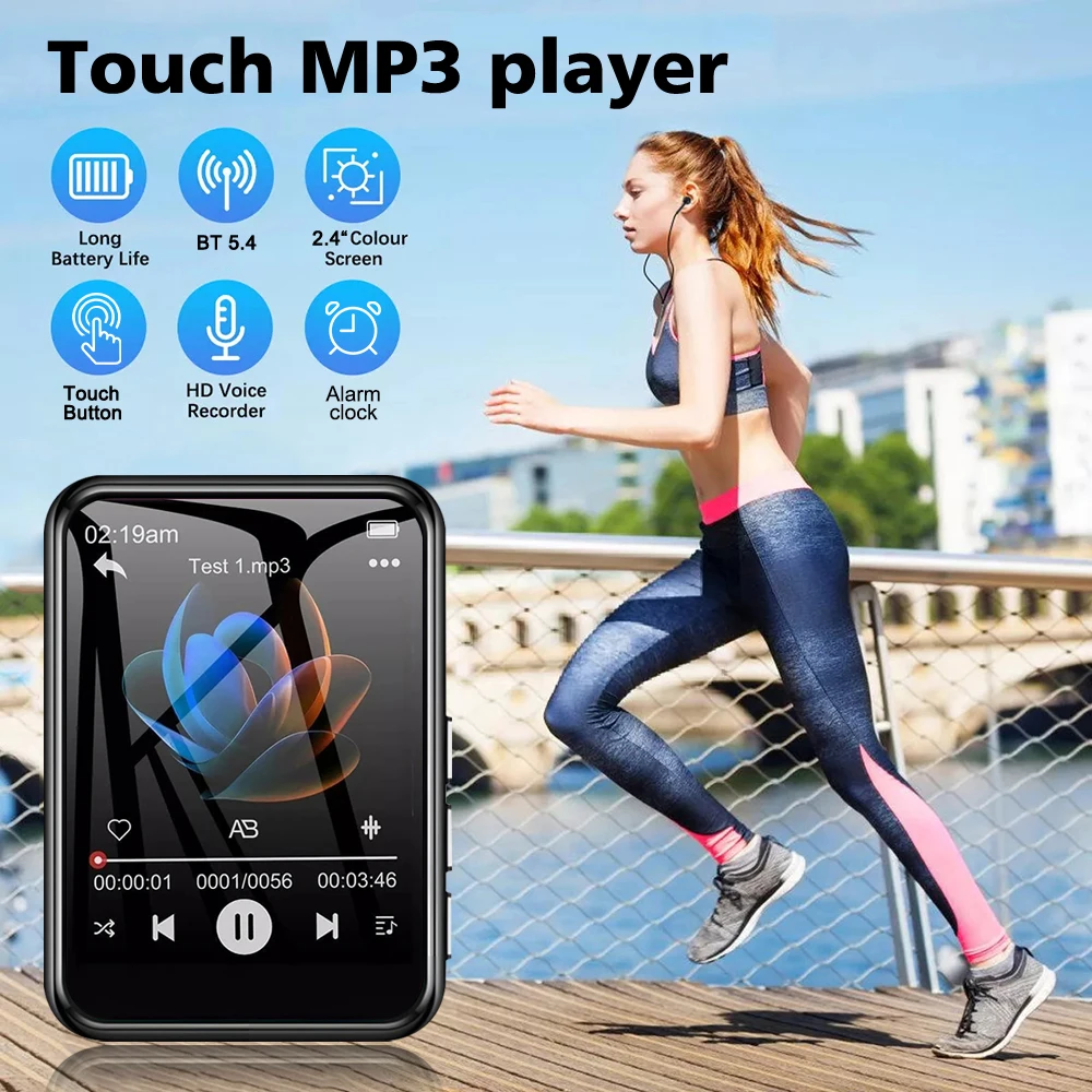 مشغل Mp3 8-128 جيجابايت، شاشة لمس 2.4 بوصة مع مشغل MP3 BT 5.0 مع مكبر صوت مدمج 32 جيجابايت، مكبر صوت عالي الدقة يدعم تسجيل الصورة والصوت