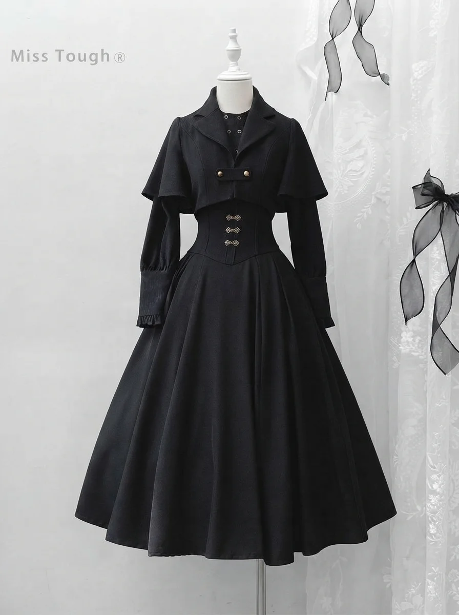 Fall French Gothic Lolita Women 3 Pieces Set Cape + Blouse + Long Skirt Vintage Party Court Dark Harajuku Japanese Outfits 2026