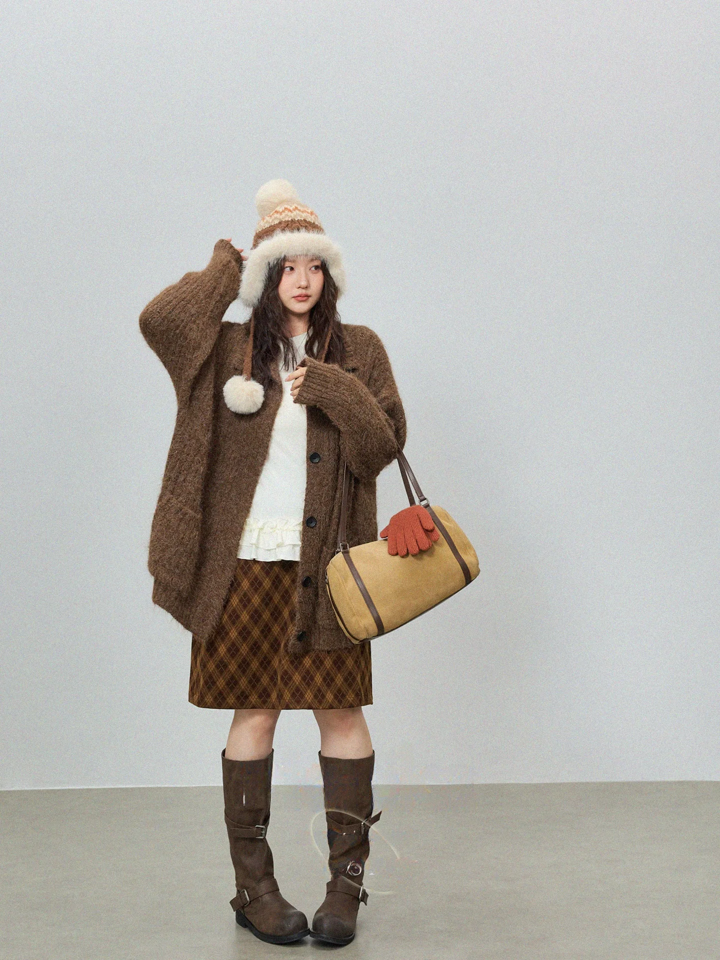 Cárdigan largo de punto para mujer de talla grande, color marrón, estilo coreano, para invierno, nuevo, para mujeres con forma de pera